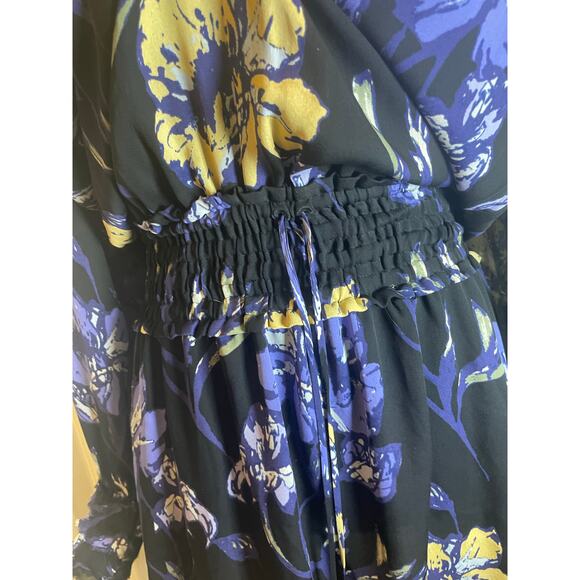 RAMY BROOK MINI DRESS MILENE 100% SILK BLUE FLORAL RUFFLE SMOCKED WAIST SZ S - Picture 13 of 16